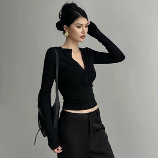 𝐋𝐚𝐜𝐲 𝐭𝐨𝐩 - ÁO TAY DÀI ÔM BODY BASIC CỔ TRÒN CÚC MỞ TÔN DÁNG