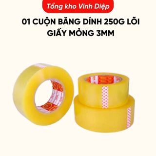 01 cuộn băng dính lõi giấy mỏng 3mm nhiều size, siêu tiết kiệm 3 màu trong suốt, vàng chanh, nâu đục