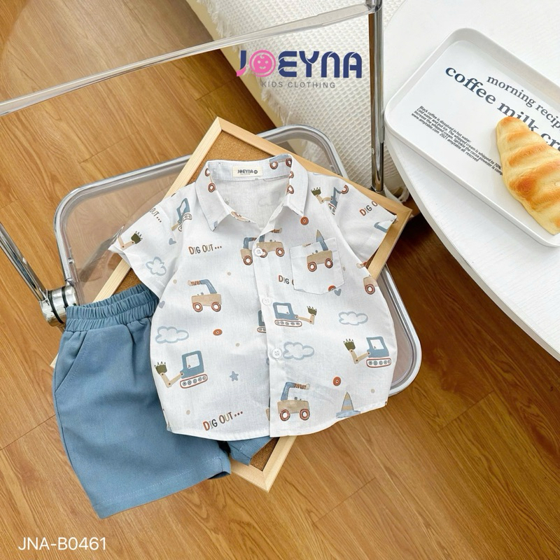 Set bộ sơ mi cộc Joeyna B0461 xe cẩu cho bé