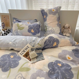 Bộ Drap & Chăn Phao Cotton Poly Hoa Xanh
