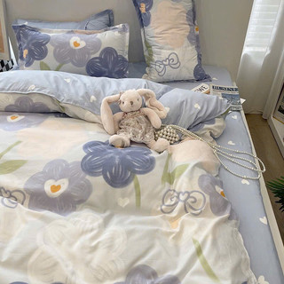 Bộ Drap & Chăn Phao Cotton Poly Hoa Xanh