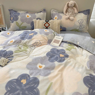 Bộ Drap & Chăn Phao Cotton Poly Hoa Xanh