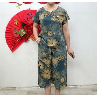 Bộ Trung Niên Quần Ống Rộng Áo Tay Cộc Hoa Đẹp Chất Cát Lụa Hàn Châu Mã CL on top