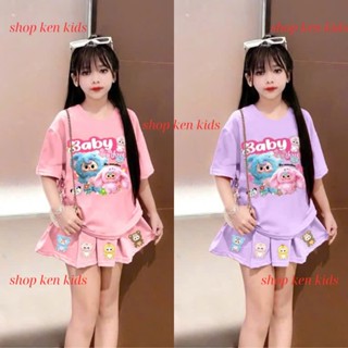 (COMBO 2 BỘ 2 MÀU) sét chân váy 4 CON + áo mẫu VÁY BABY THREE dành cho bé gái từ 13-44kg chất liệu cotton.
