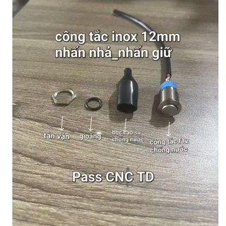 Công Tắc inox 12mm Passing _onoff (Nhấn nhả và nhấn giữ) hàn sẵn dây bọc cao su chống nước loại 1