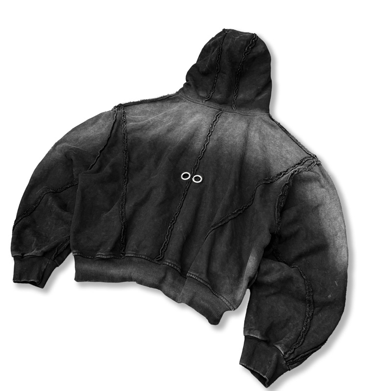 Áo Khoác Distressed Cotton Washed Hoodie Zip - Boxy Form