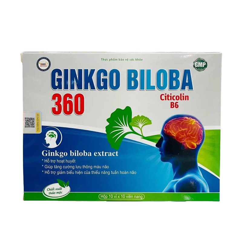 Ginkgo Biloba 360 Citicolin B6 - 100 viên - hỗ trợ hoạt huyết, tăng cường lưu thông máu