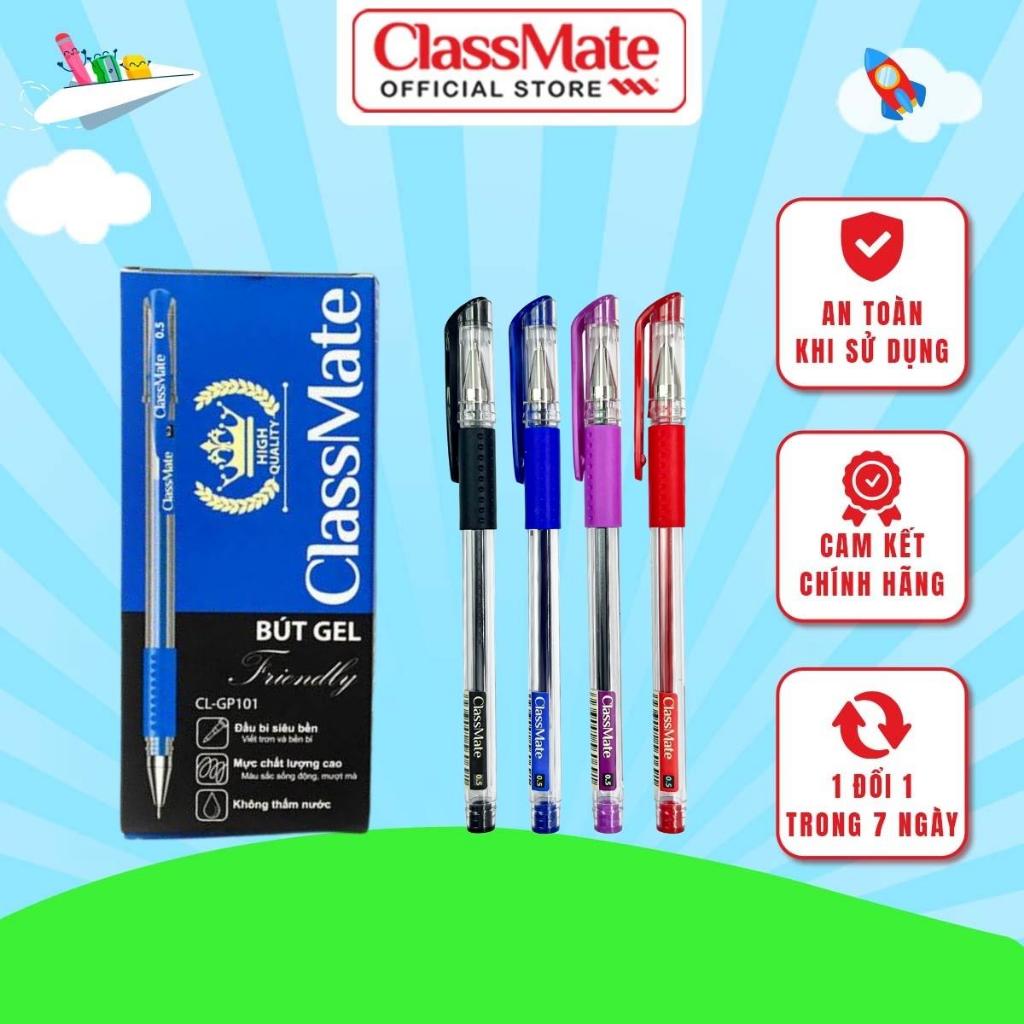 Hộp 12 Chiếc Bút Gel CLASSMATE Ngòi 0.5mm, 4 Màu, Mực đều Nét trơn, Dành Cho Học Sinh CL-GP101