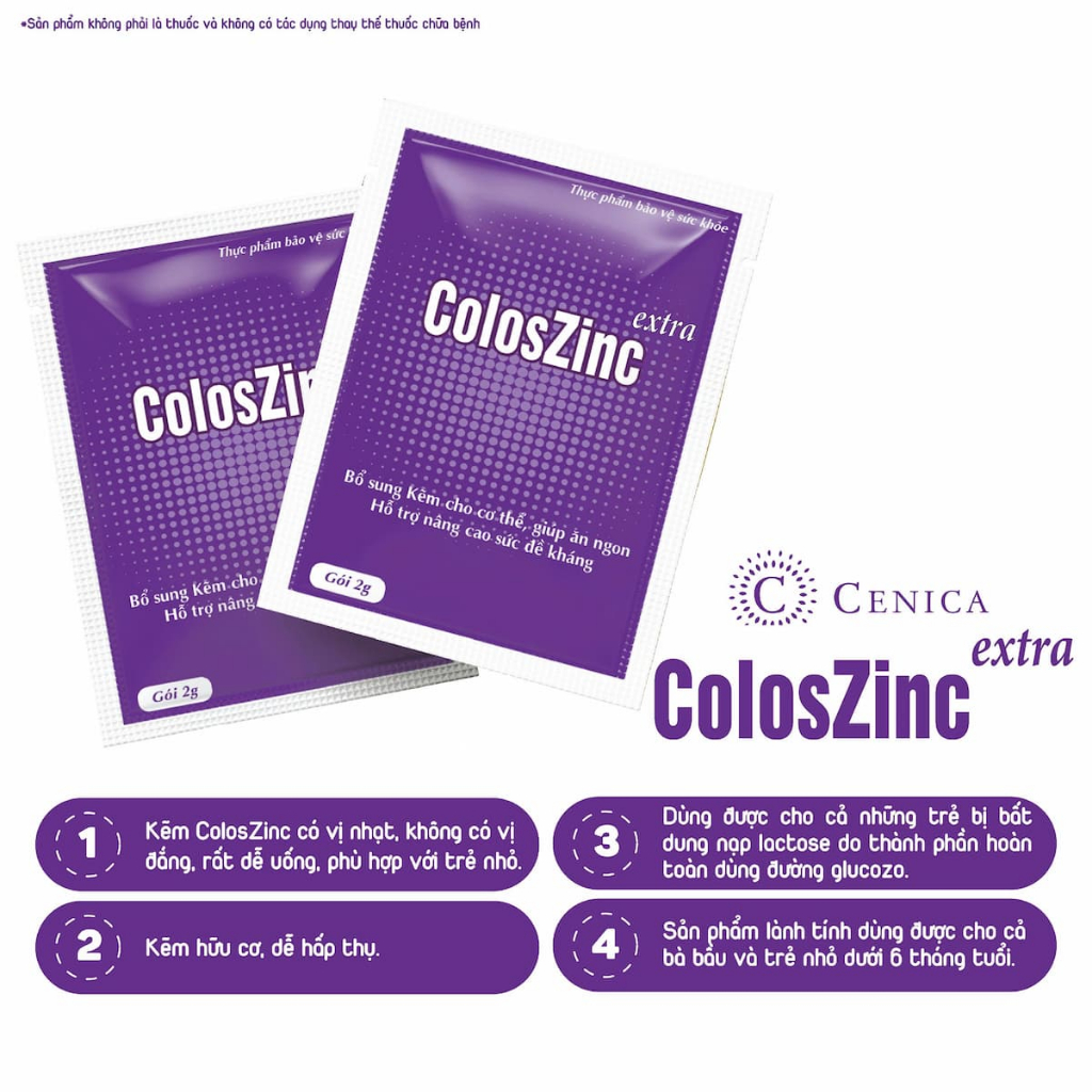 Kẽm hữu cơ Coloszinc Zeambi (Extra mới) dạng bột hộp 25 gói