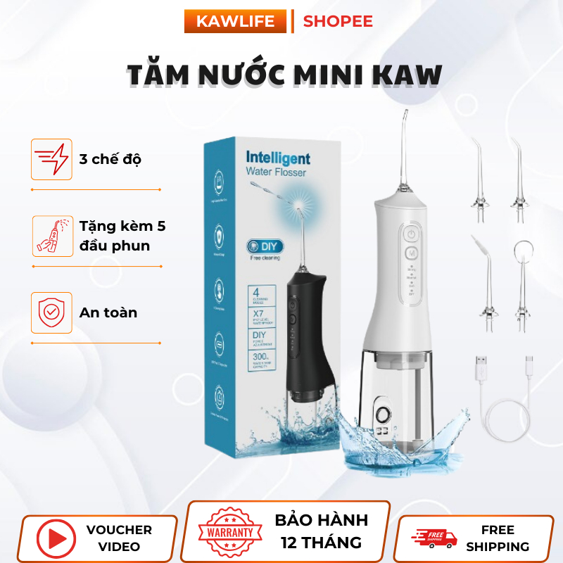 Máy Tăm Nước Cầm Tay Kaw 300ml Chính Hãng, 5 Vòi Phun, Nhỏ Gọn Dễ Sử Dụng, Bảo Hành 12 Tháng