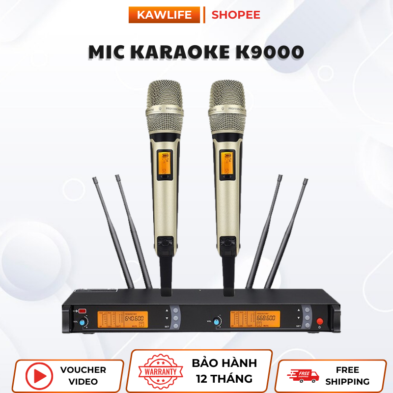 Bộ Micro Không Dây Kèm Đầu Thu Cao Cấp KAW-K9000, Công Nghệ Âm Thanh Chân Thực, Màn Hình LED