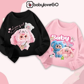  Áo thu đông dài tay bé gái BabyloveGO 2026 áo thun dài tay cho bé chất cotton in hình Baby Three dễ thương 
