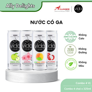  Nước ngọt có ga Vida không calo hương cam chanh táo vải muối  sakura Malaysia 325ml 