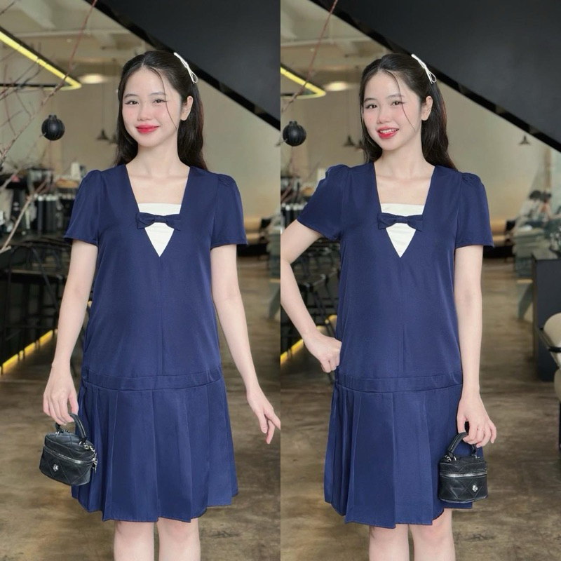 EVERMOM l Đầm bầu Ara công sở chất cotton lạnh form đuôi cá xếp ly gọn dáng thanh lịch