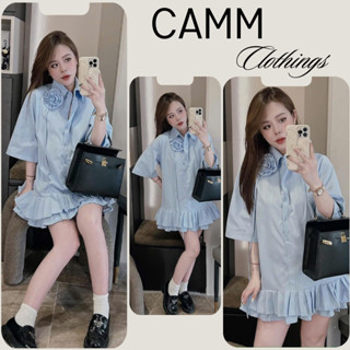 Váy sơ mi nữ dáng ngắn tay lỡ phối hoa nổi siêu xinh, đầm nữ liền thân đuôi bồng xếp ly 2 tầng cá tính CAMM HCOM25039