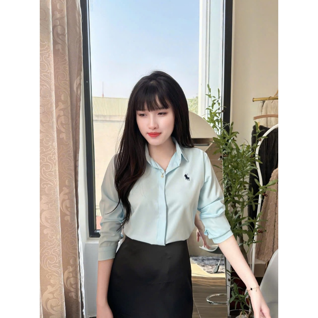 Áo sơ mi nữ tay dài thêu ngựa giấu cúc nhiều màu phong cách hàn quốc mã A22 | BigBuy360 - bigbuy360.vn
