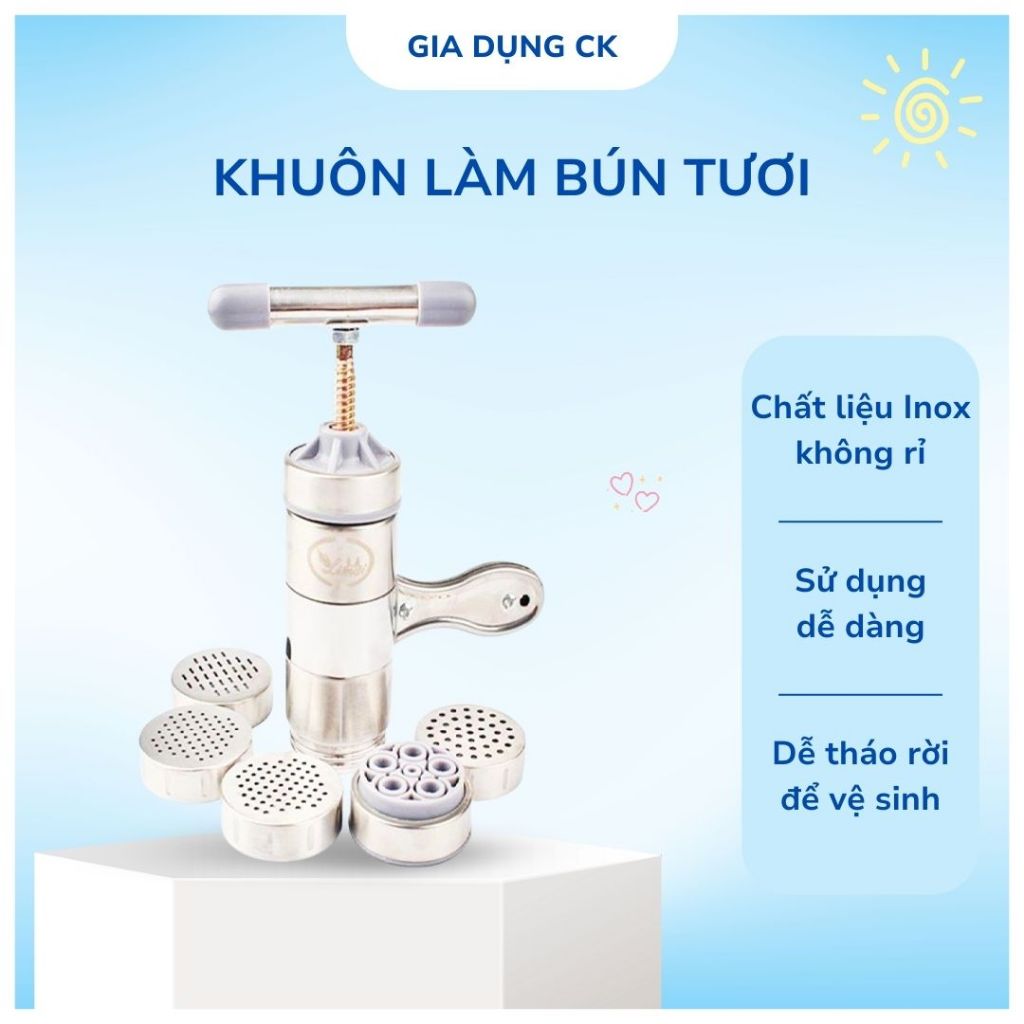 Khuôn Máy Ép Làm Bún Tươi, Mỳ Sợi, Mì Nui Mini 5 Đầu Cắt Inox Cho Nhà Bếp Gia Đình