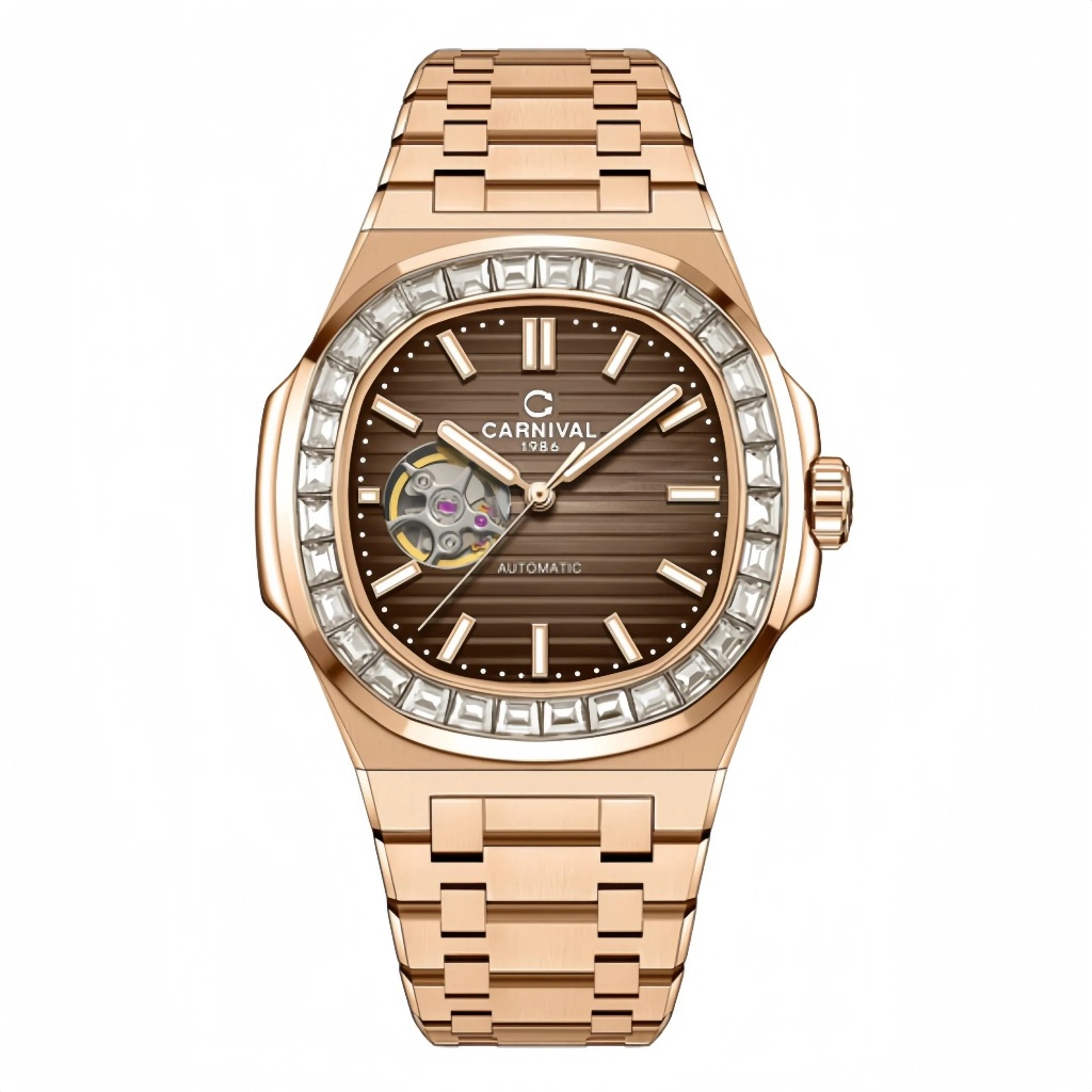 Đồng hồ nam chính hãng Carnival 8128 8128G  dây thép máy cơ mặt kính sapphire nguyên khối size 40mm