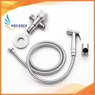 Combo bộ vòi xịt vệ sinh inox 304 kèm dây dẫn inox 1,2m, đế cài cao cấp và van nước chữ T Inox 304