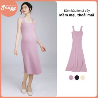  Đầm bầu 2 dây thu đông cổ vuông dáng dài len mềm dày đàn hồi ấm áp Snugg - SNU2027 
