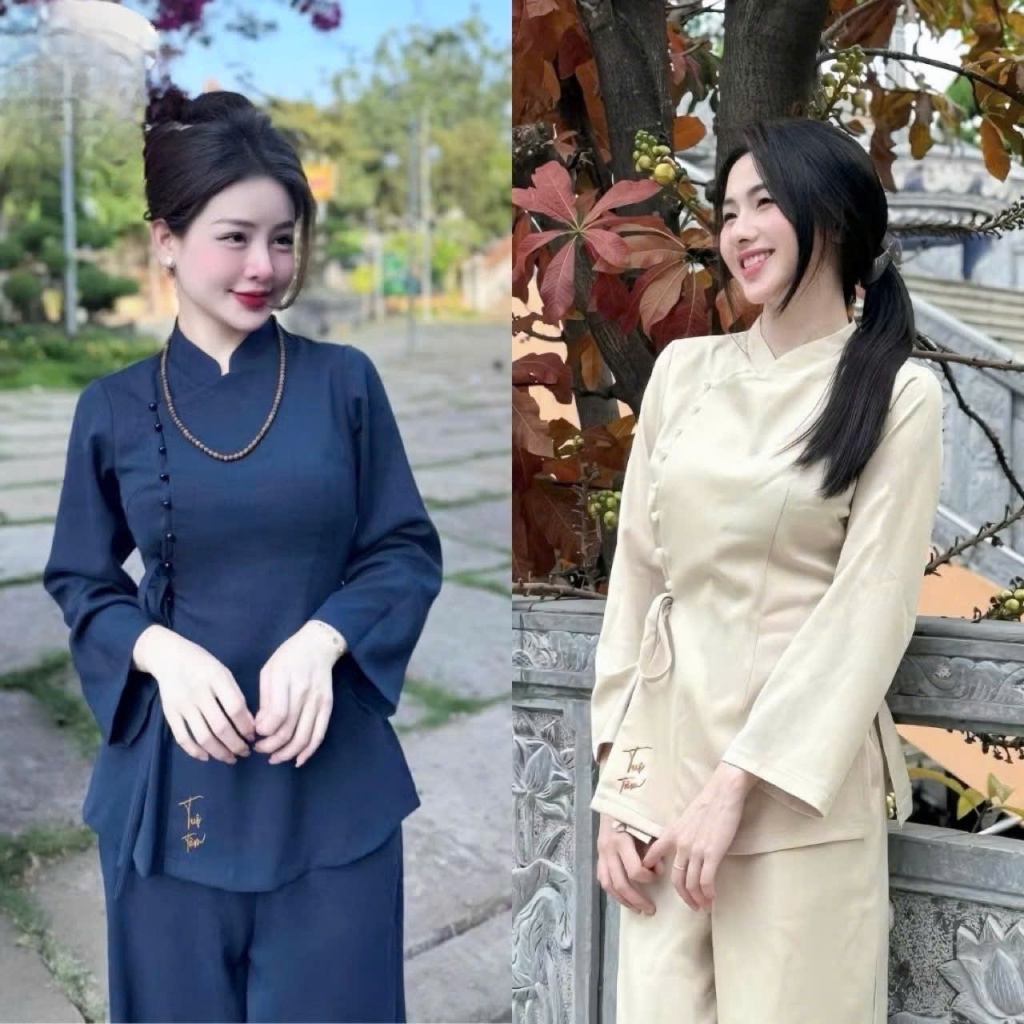 [125] Bộ pháp phục cúc ngọc buộc eo Tuệ Tâm du xuân đầu năm chất liệu Linen xướ mềm mại thanh lịch hàng loại 1 đi chùa