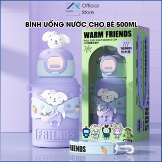  Bình uống nước inox giữ nhiệt cho bé JX110 dung tích 500ml nắp sticker con vật ngộ nghĩnh 