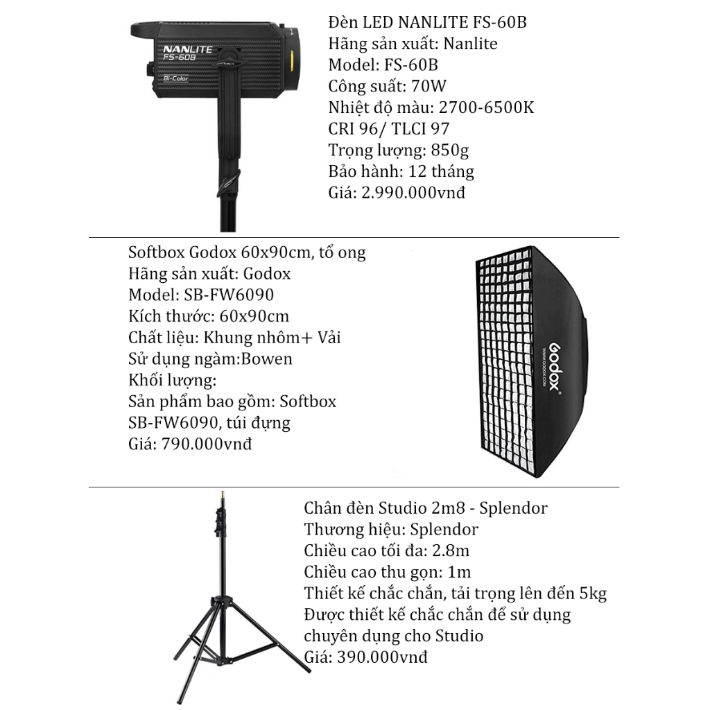 Combo Đèn LED NANLITE FS-60B - Chính hãng - Combo 2