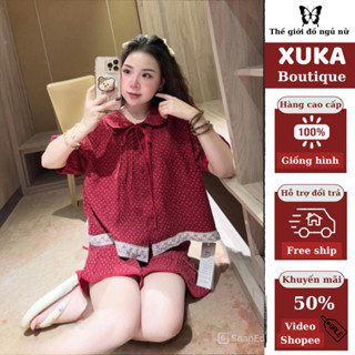 Đồ ngủ nữ, bộ pijama cộc tay họa tiết hoa nhí phối ren siêu sang XUKA BOUTIQUE hcom25088