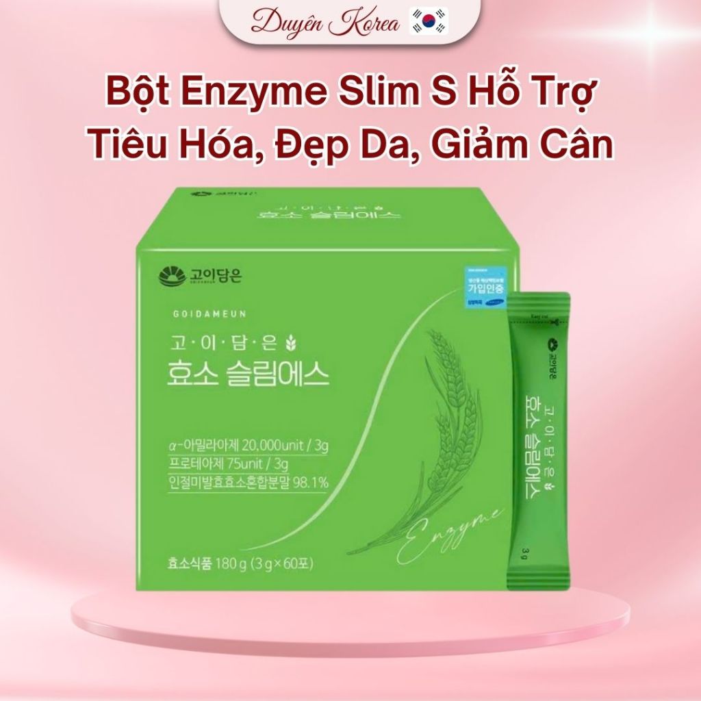 (CHÍNH HÃNG) Bột Enzyme Slim S Hàn Quốc Hỗ Trợ Tiêu Hóa, Dáng Đẹp Da, Giảm Cân Hộp 60 Gói