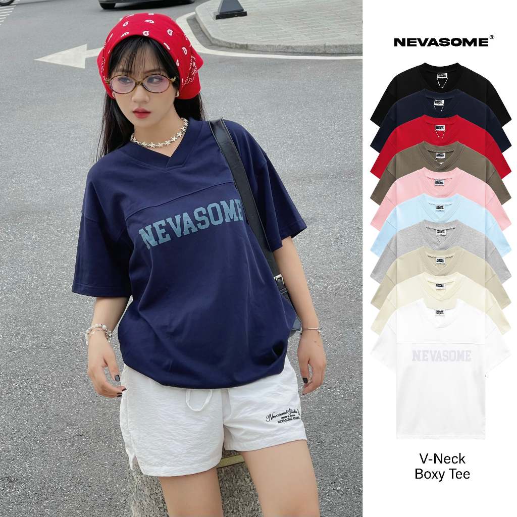 Áo Thun Boxy Local Brand NEVASOME V-Neck Basic Tee Cotton 260 gsm Tay Lỡ Form Boxy Rộng Nam Nữ Cổ V