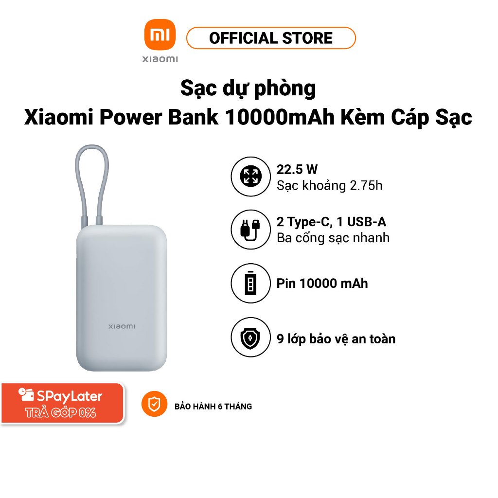 Sạc dự phòng Xiaomi Power Bank 10000mAh Integrated Cable / 165W Power Bank 10000mAh / Power Bank 100