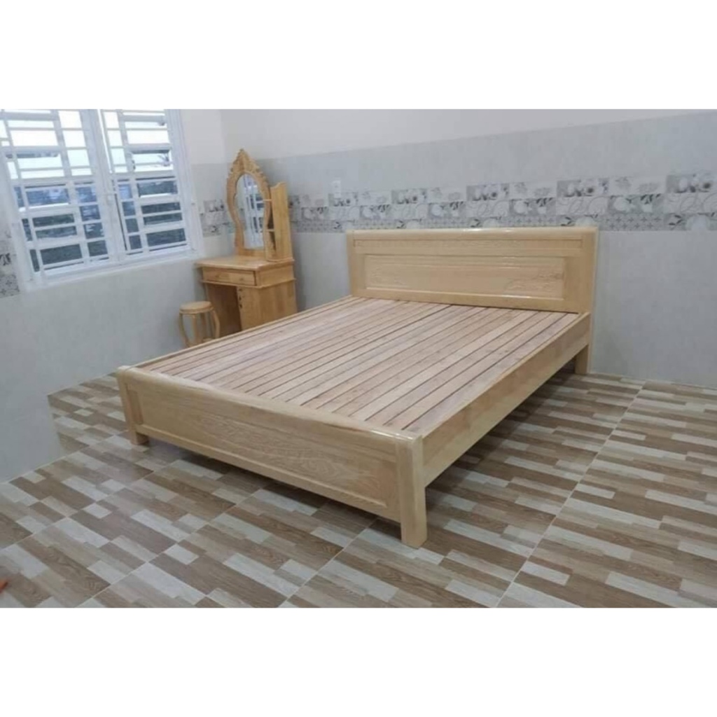 Giường gỗ sồi thời thượng gọn gàng, giường nằm ngủ gỗ ngẫu nhiên 1m6x2m, 1m8x2m - bh 12