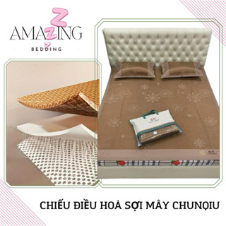 (Hàng nhập khẩu)Chiếu điều hoà sợi mây 3 lớp thoáng khí kèm vỏ gối đầu CHUNQIU cao cấp tặng kèm túi xách sang trọng.