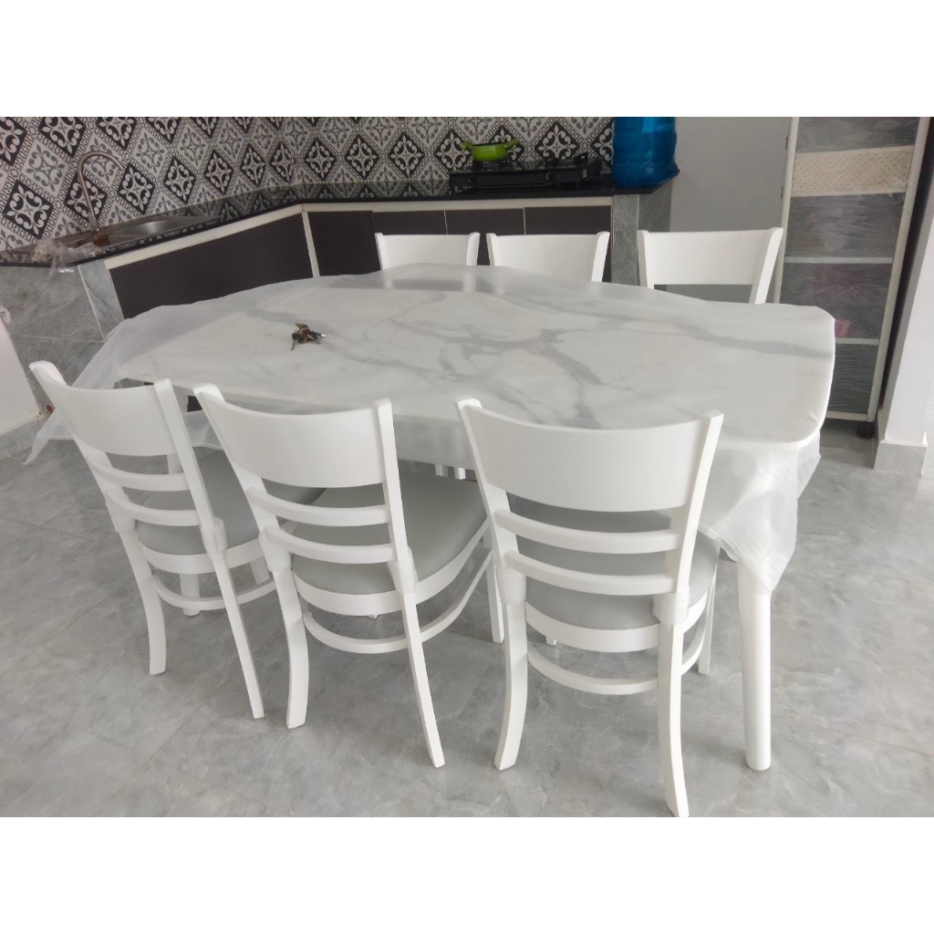 BÀN ĂN GỖ GIẢ ĐÁ TRẮNG + 6 GHẾ CABIN NỆM hàng hiệu - bh 12 THÁNG - nhãn hiệu Ngọc Mai Furniture | BigBuy360 - bigbuy360.vn
