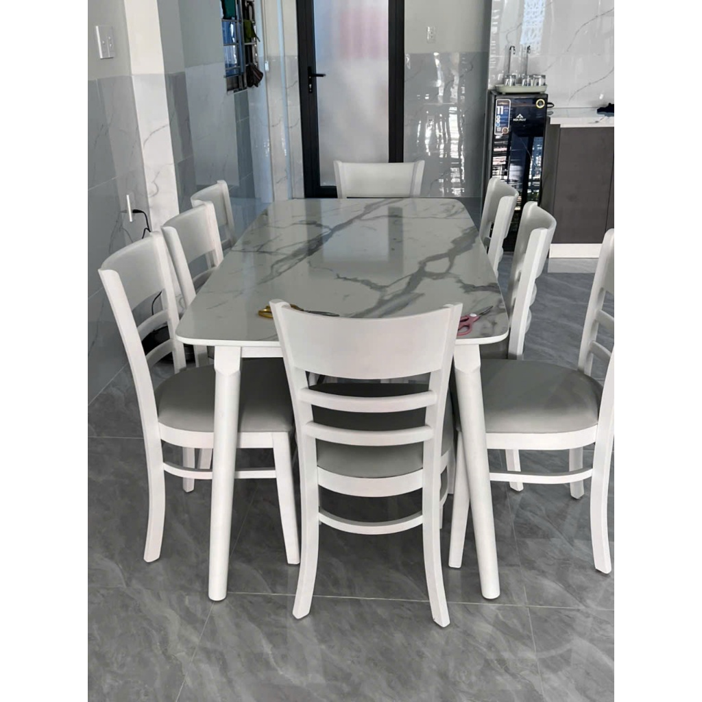 BÀN ĂN GỖ GIẢ ĐÁ TRẮNG + 6 GHẾ CABIN NỆM hàng hiệu - bh 12 THÁNG - nhãn hiệu Ngọc Mai Furniture | BigBuy360 - bigbuy360.vn