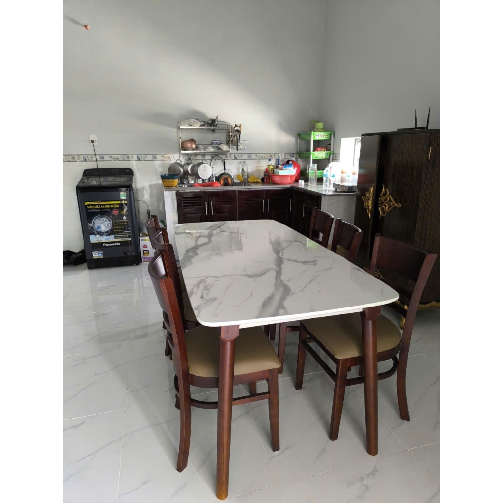 BÀN ĂN GỖ GIẢ ĐÁ TRẮNG + 6 GHẾ CABIN NỆM hàng hiệu - bh 12 THÁNG - nhãn hiệu Ngọc Mai Furniture | BigBuy360 - bigbuy360.vn