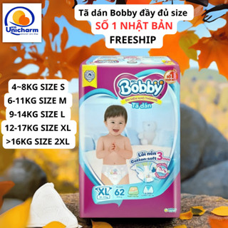 Tã dán Bobby siêu khô thoáng size XS S M L XL XXL dành cho trẻ từ dưới 5kg đến lớn hơn 16kg