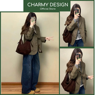 Áo Khoác Dạ Nữ Armie Dáng Ngắn Cổ Vest Phong Cách Retro Hàn Quốc. Áo Nữ Vải Dạ Hai Lớp Dày Dặn  Ấm Áp Charmy Design