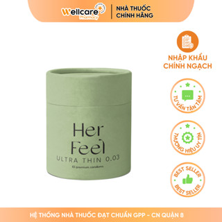 Bao Cao Su PlayAh Her Feel Ultra Thin Siêu Mỏng Nhiều Gel Cao Cấp - Hộp 10 cái - Size 52mm.
