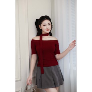 Áo thun lông nữ trễ vai dài tay kèm khăn quàng phong cách Hàn Quốc CS58, CTWOMEN