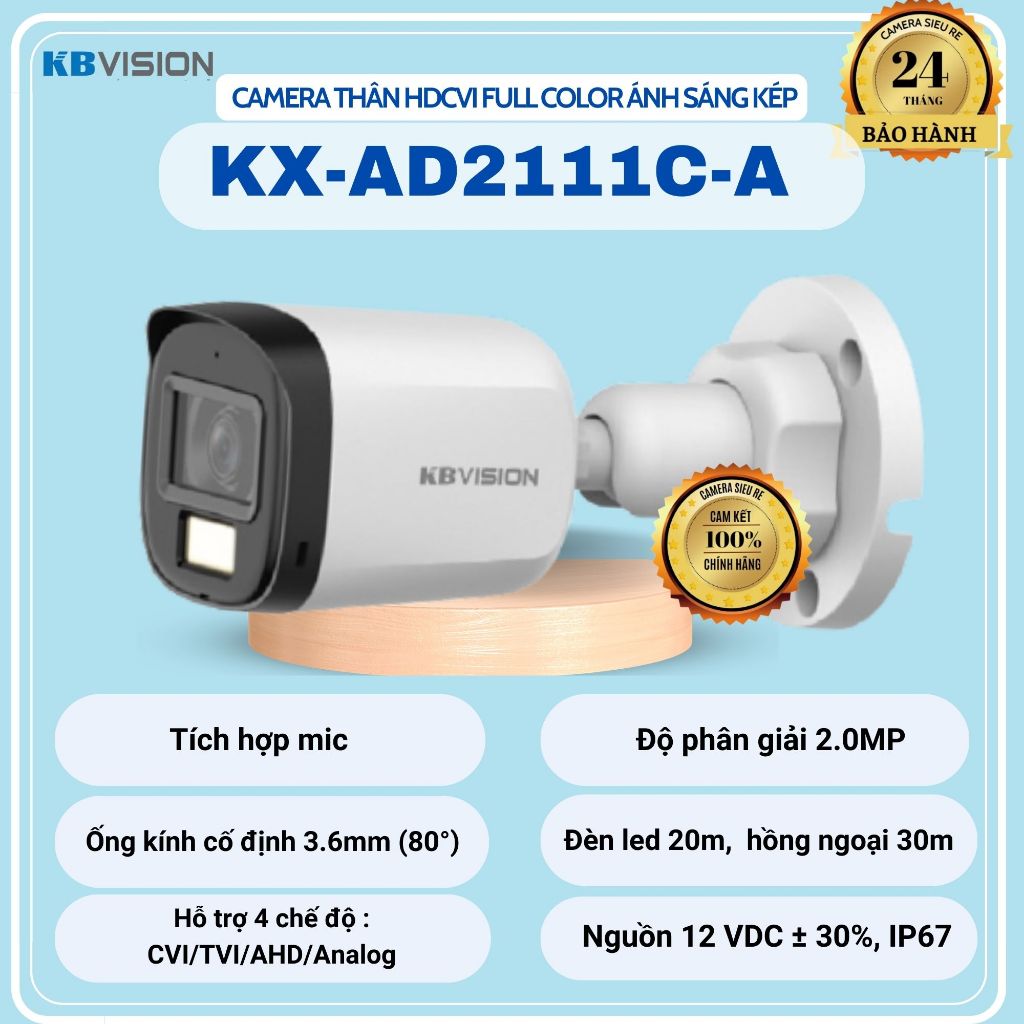 Camera Thân KX-AD2111C-A ( MÃ MỚI ) HD Analog 2MP KBVISION ( thay thế bằng Kabevision ), Ống kính: 3