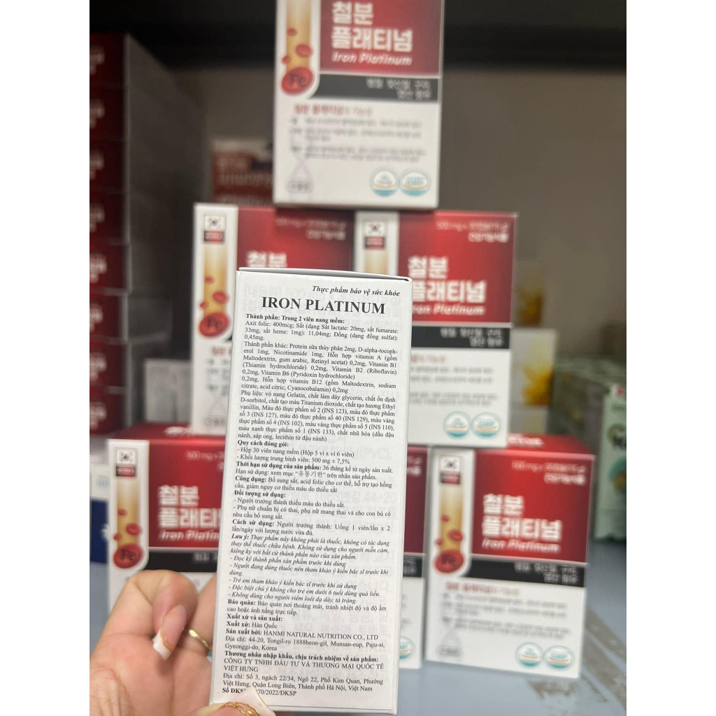 Viên uống sắt Iron Platinum Hàn Quốc dành cho bà bầu, người thiếu máu - hộp 30 viên - NT Bình An
