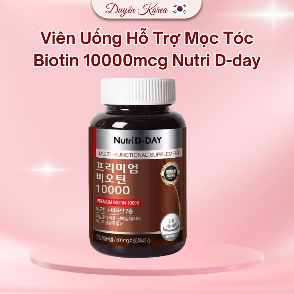 (CHÍNH HÃNG) Viên Uống Hỗ Trợ Mọc Ngăn Gãy Rụng Tóc Biotin 10000mcg Nutri D-day Premium Hàn Quốc
