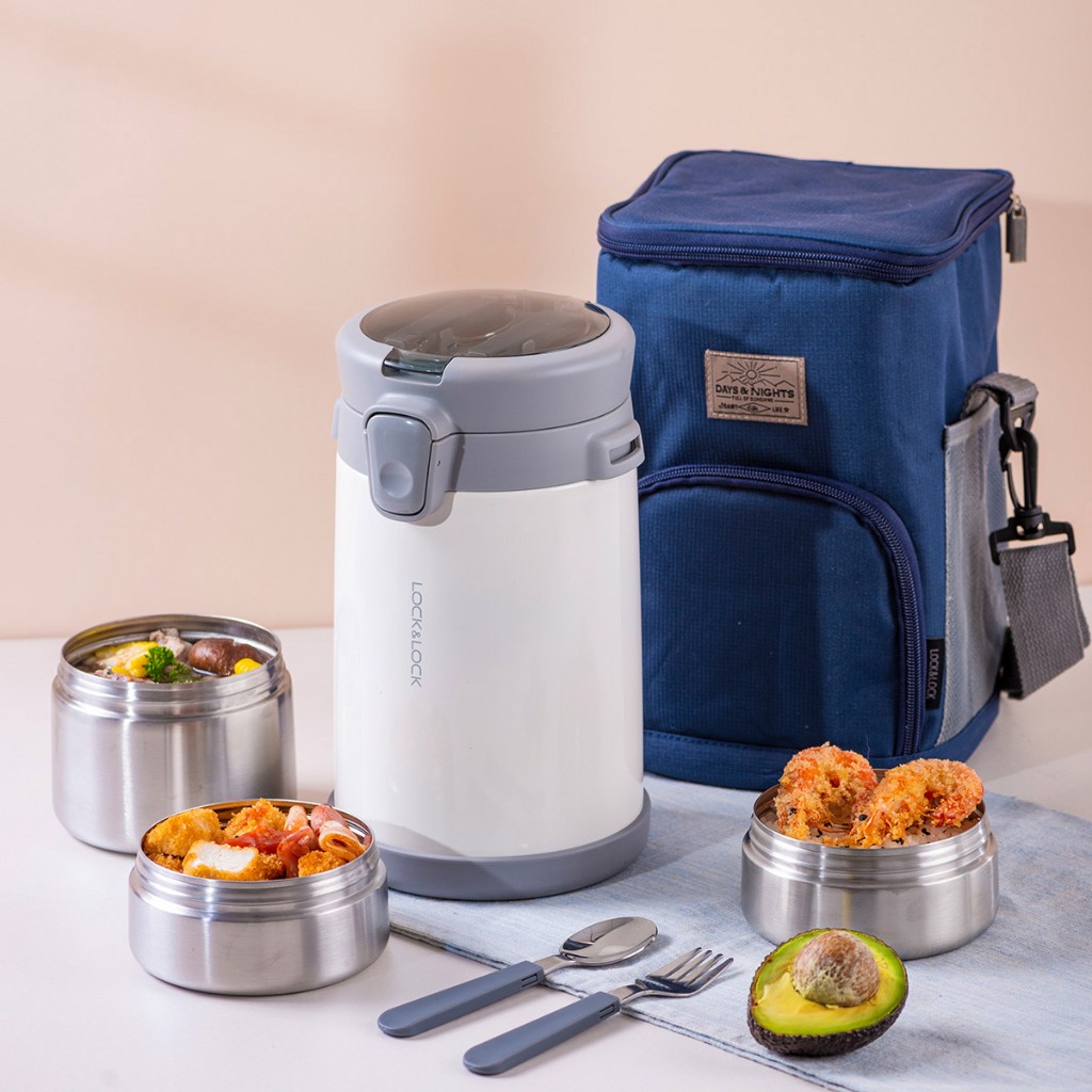 Bộ Hộp Cơm Giữ Nhiệt LocknLock 2 Lít LHC8039 Có Túi, 3 Hộp Kèm Muỗng Nĩa, Hàng Chính Hãng - JoyMall | BigBuy360 - bigbuy360.vn