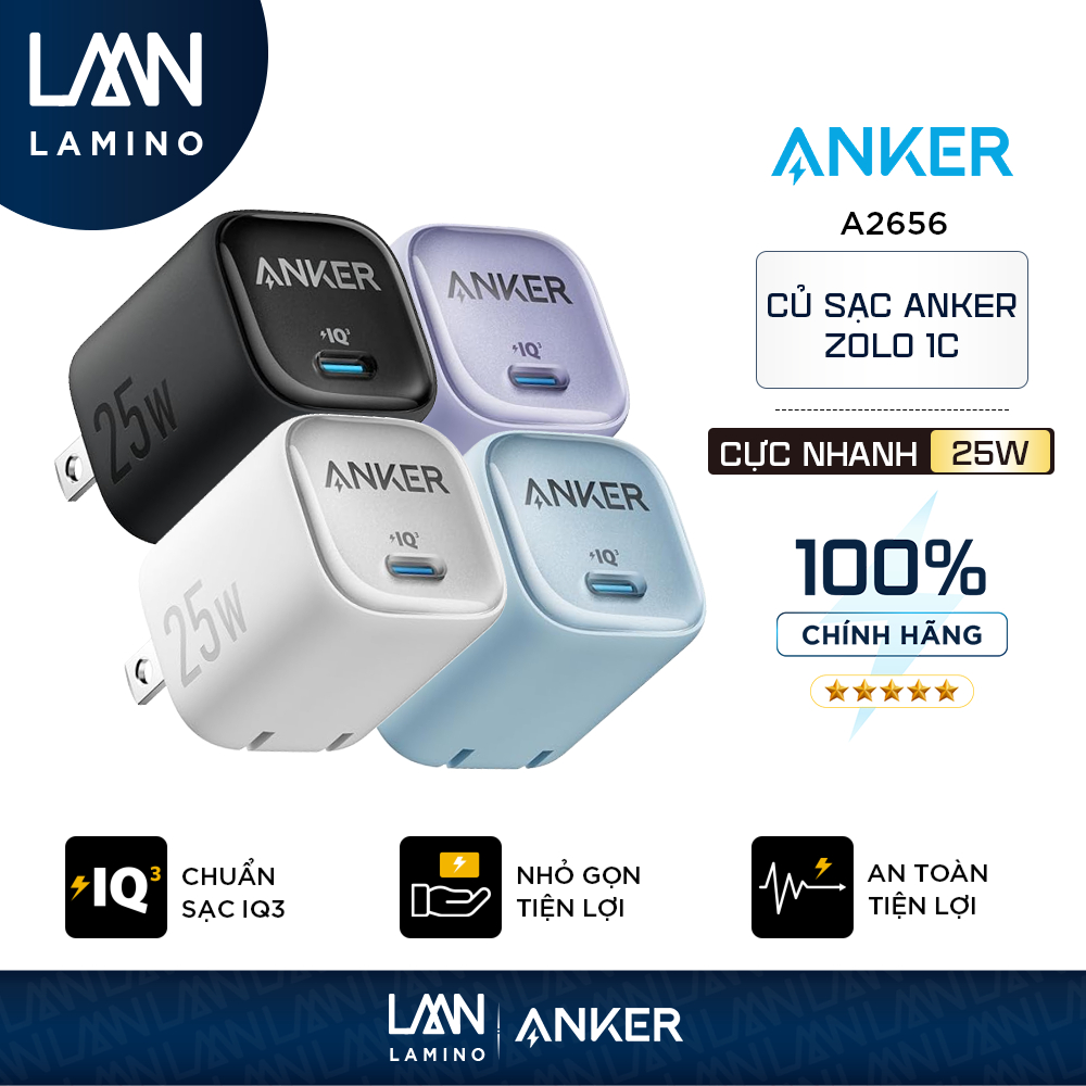 Củ sạc nhanh PPS Anker chân gập nhỏ gọn hỗ trợ sạc nhanh | 1 cổng USB Type-C - A2656 - Lamino