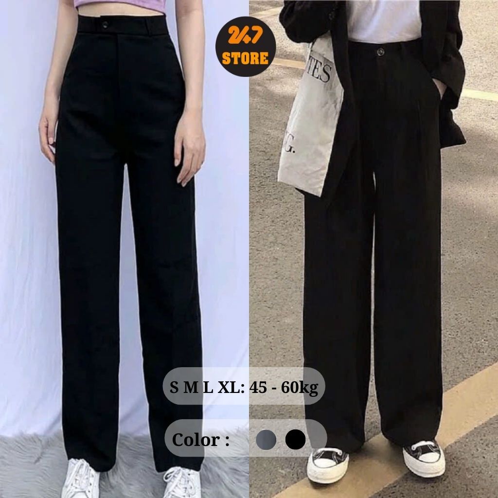 Quần Tây Nữ Ống Rộng Lưng Cao 247Store Phong Cách Basic School, Đi Học Đi Làm Thanh Lịch