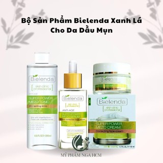  Bộ sản phẩm serum kem dưỡng da Bielenda Mezo 10% xanh lá cho da dầu mụn hỗn hợp sáng da trẻ hóa 