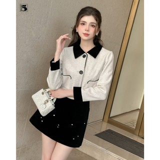  Áo khoác kiểu nữ Twentyfive dạ ép dáng ôm ngắn phối viền màu có cổ bẻ KH01 