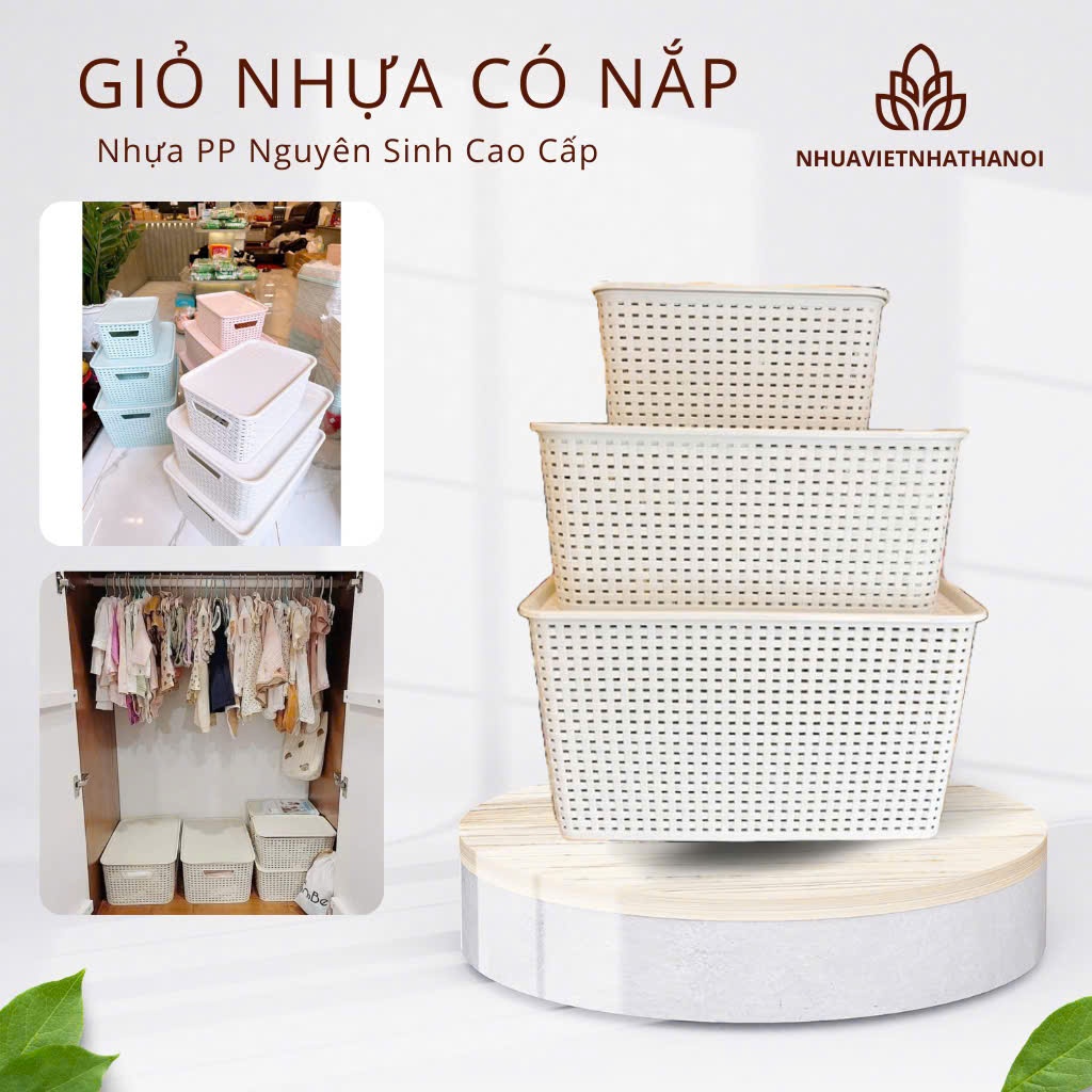 Hộp Giỏ Nhựa Có Nắp Việt Nhật, Giỏ Đựng Đồ Đa Năng, Dụng Cụ Nhà Bếp, Đựng Quần Áo Gọn Gàng, Đồ chơi,