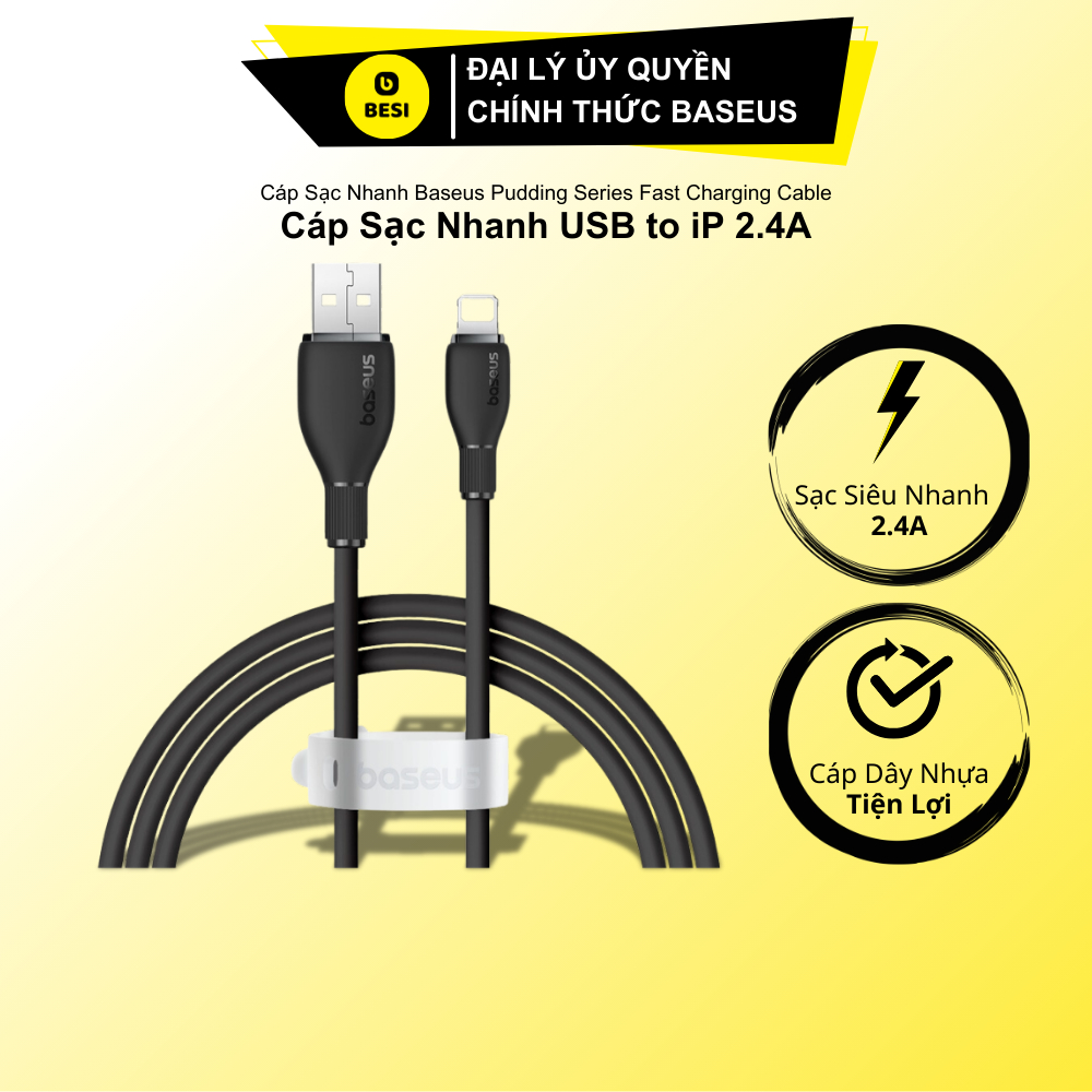 Cáp Sạc Baseus Pudding Series USB to Ln 2.4A | Dẻo Dai Chống Gãy, Dài 1m/2m